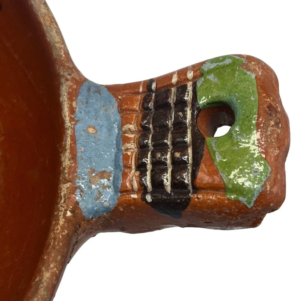 Vintage HECHO EN MEXICO Redware Pottery‎ Serving Bowl Hand-made Painted
